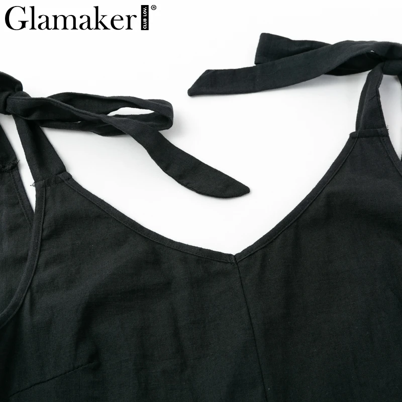 Glamaker черный с открытыми плечами открытая спина сексуальный комбинезон женский свободный без рукавов Элегантный jumsuit Женский Летний Пляжный комбинезон для вечеринки