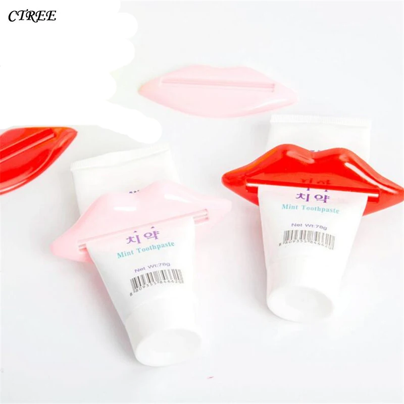 

CTREE 2pcs Toothpaste Squeezers Red Lip Tube Dispenser Cream Sexy Kiss for Bathroom Products Cosmetic Accessories Reusable C106