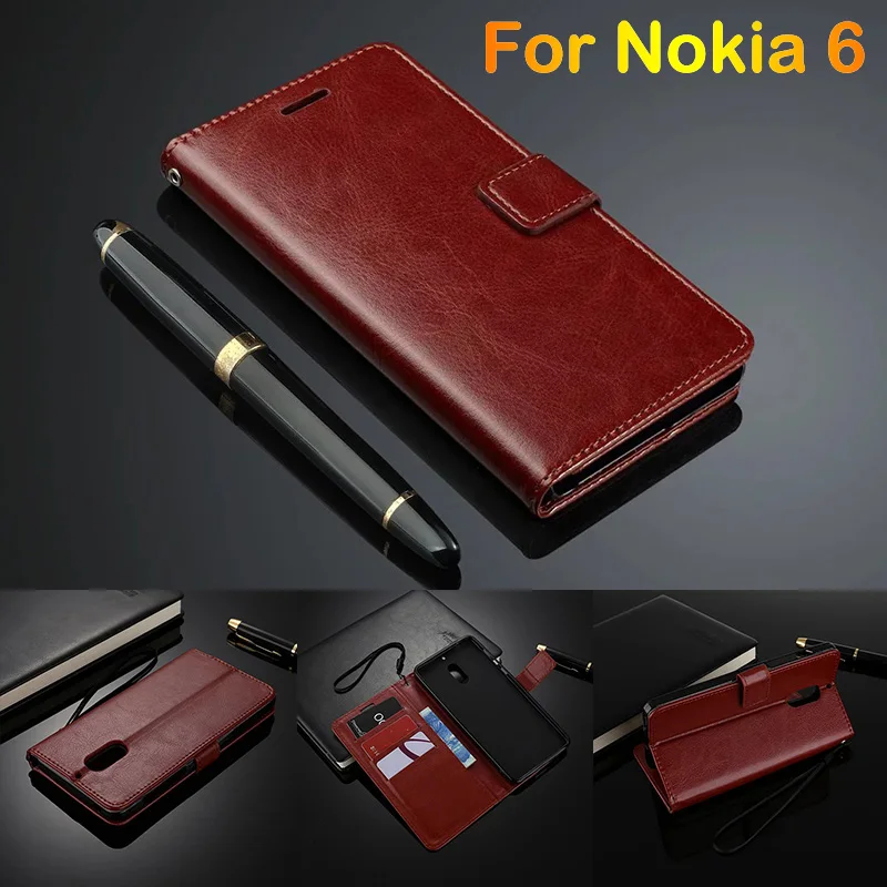 Для Nokia 6 флип чехол тонкий держатель для кожаного чехла Nikia 2017 телефона кошелек