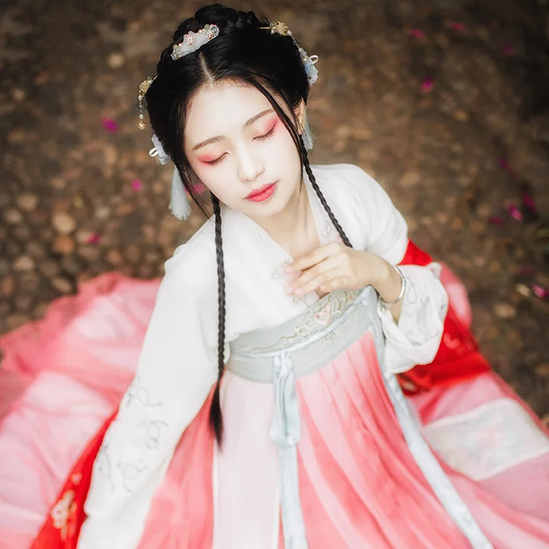 Китайская древняя Летняя одежда Hanfu с длинными рукавами Свободная принцессы