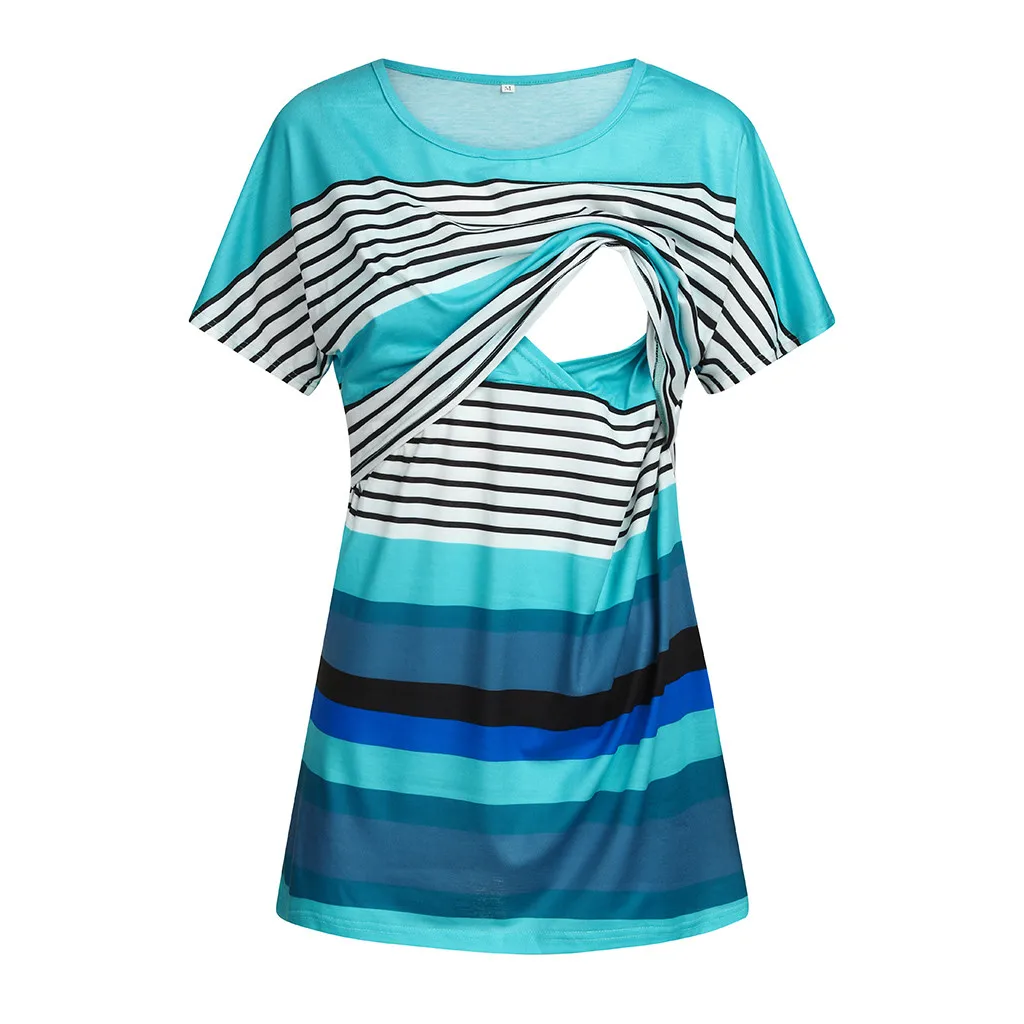 Одежда для беременных женщин футболка в полоску кормления летняя повседневная