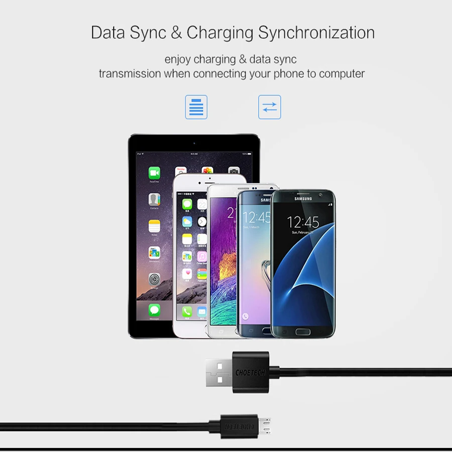 CHOETECH Micro USB кабель для быстрой зарядки Usb 2 0 зарядного устройства 1 м 5 Xiaomi планшетов