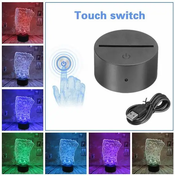 Touch 7 Colors Креативный подарок Губка Боб 3D ночник светодиодный сенсорный цвет 7 цветов градиент детская спальня ночник настольная лампа подарки на день рождения - Испускаемый цвет: Touch 7 Colors