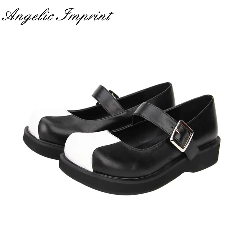 

Comfortable Black and White Gothic Lolita Shoes Low Heel Round Toe Mary Jane Shoes