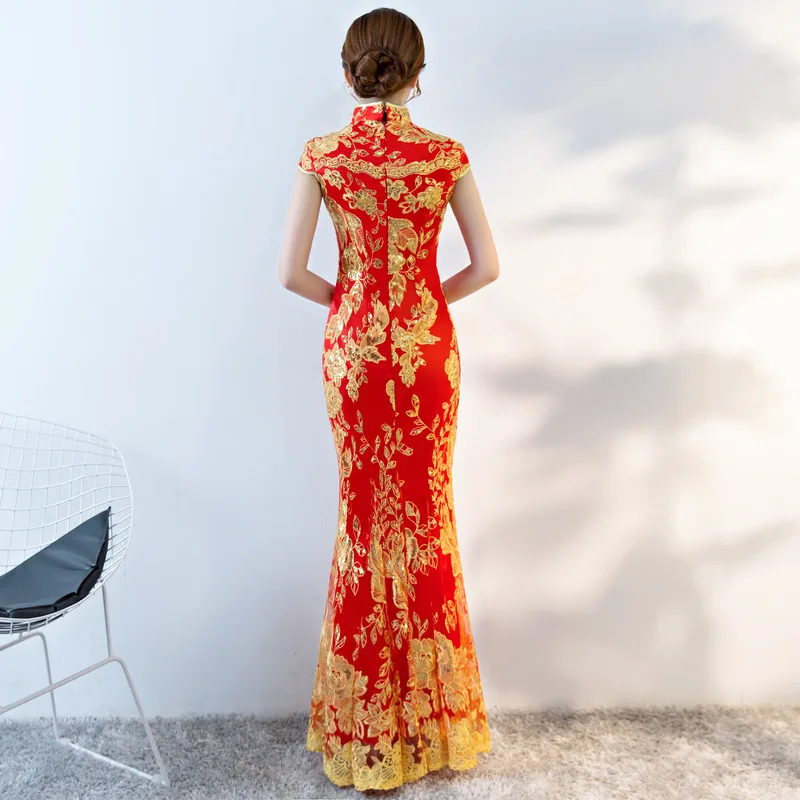 Новое китайское традиционное платье женское тонкое Cheongsam вышивка блестками современные восточные длинные Qipao вечерние платья