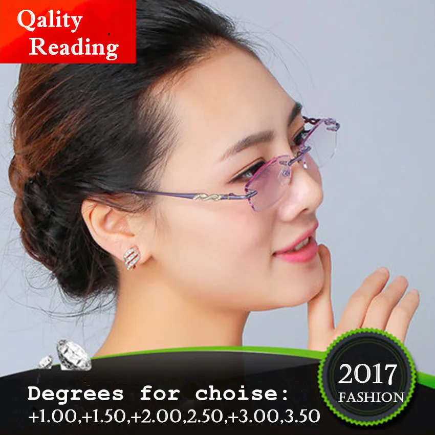 Новый дизайн модные женские очки Стразы для чтения без оправы оправа очков
