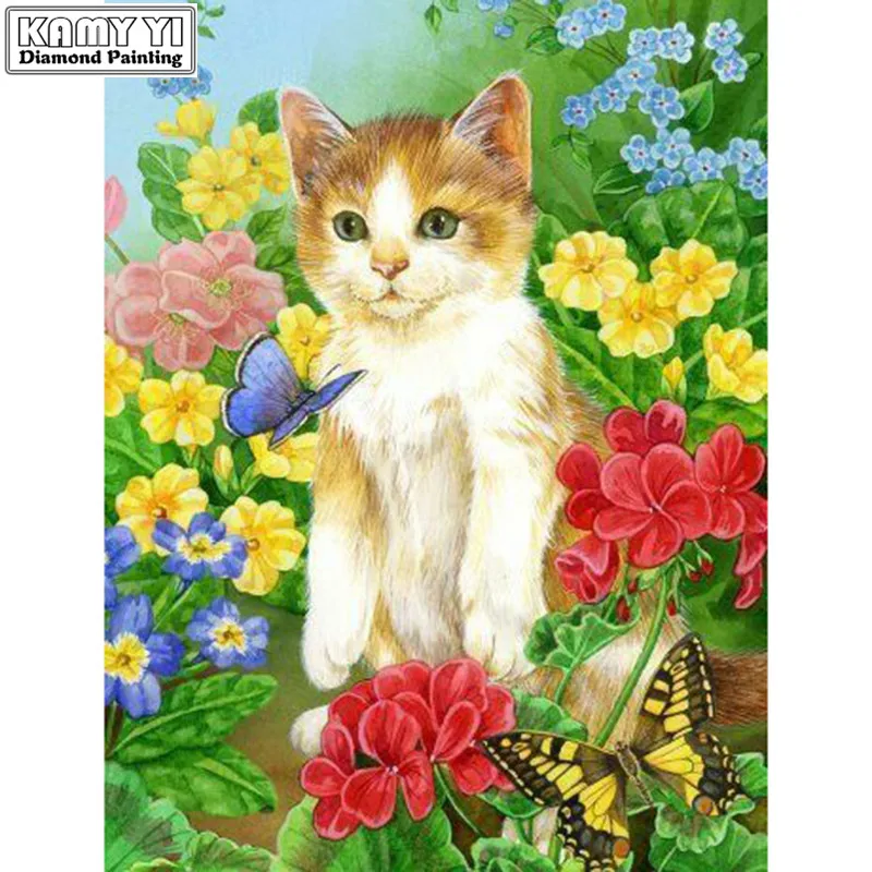 5D DIY Diamond embroidery Cross stitch Cat in the bush Full Square/Round mosaic painting decoration HYY | Дом и сад