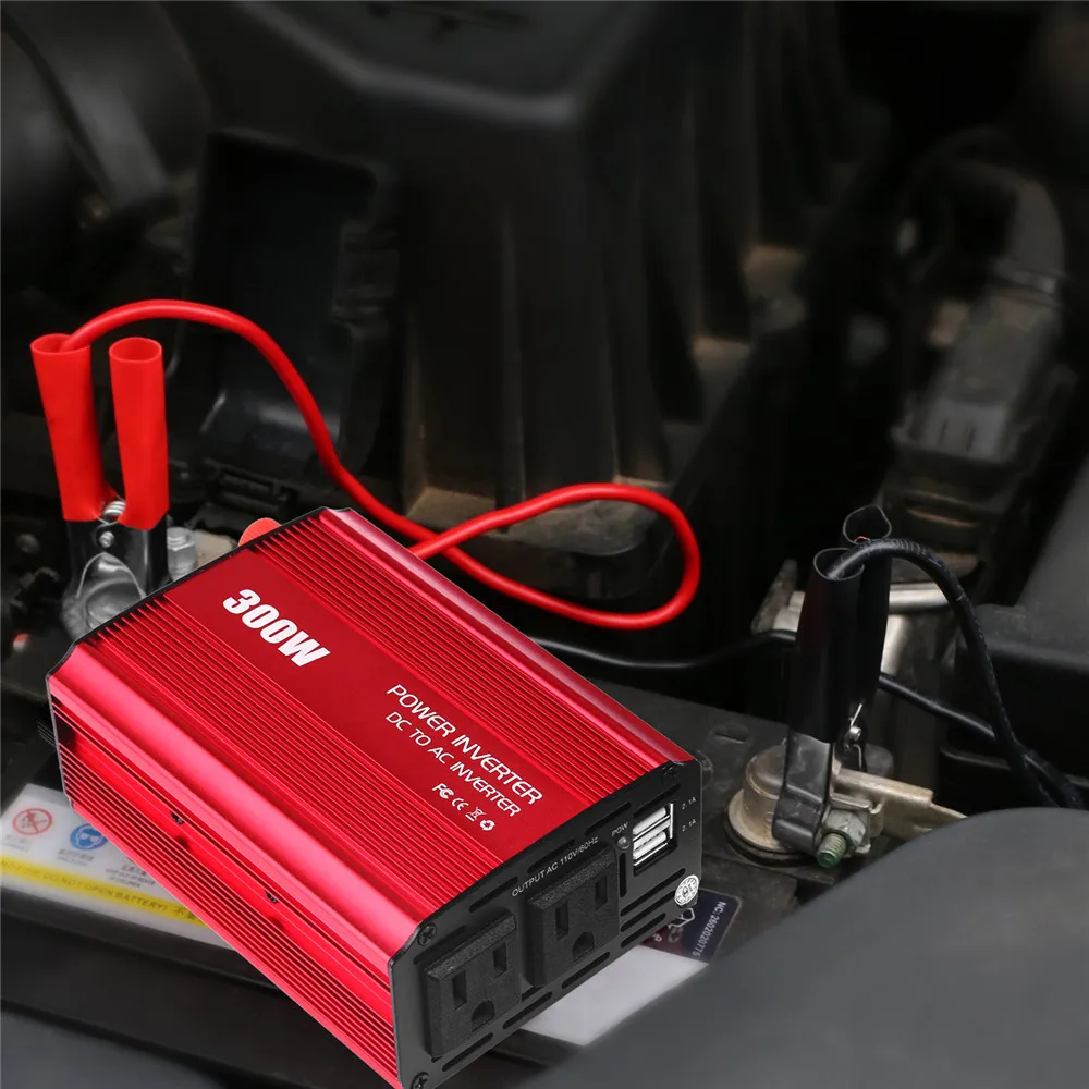 12 В постоянного тока в переменный ток 110V Авто Мощность, инвертор с чистым синусом и конвертер адаптер 300 Вт зарядных порта USB для автомобиля Зарядное устройство 600 Вт пиковый Мощность штепсельная вилка стандарта США
