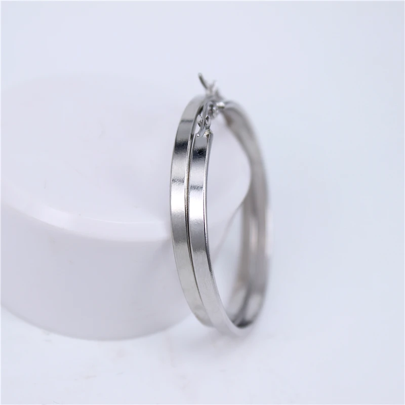 silver color 50MM MGUB диаметр 35 мм-55 мм Ювелирные изделия из нержавеющей стали большие хрустальные серьги-кольца круг цвет золотой круглые серьги для женщин LH505 - Окраска металла: silver color 50MM