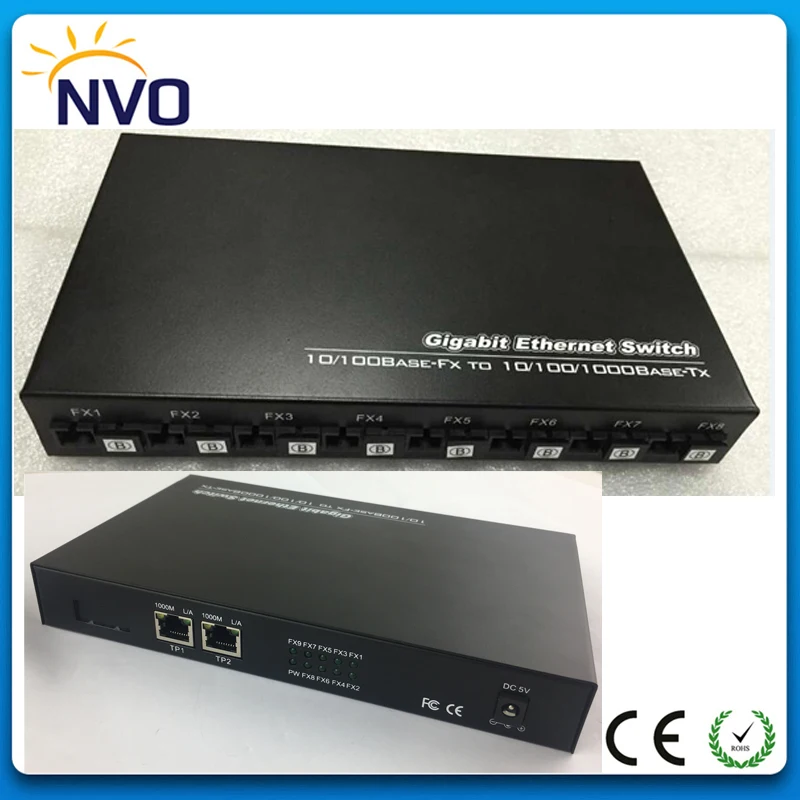 8 100M Optical Fiber B Side Port to 2 1000M RJ45 Electrical Single Gigabit Ethernet Switch Euro Charger | Мобильные телефоны и