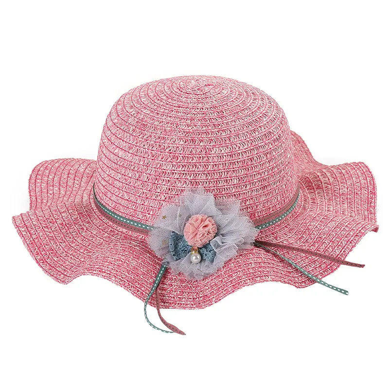 rose red Модные соломенные шляпы для девочек и мальчиков, летняя детская солнцезащитная Кепка с милым бантом, детская цветная лента, Декор, Цветочная пляжная шляпа для мальчиков и девочек - Цвет: rose red