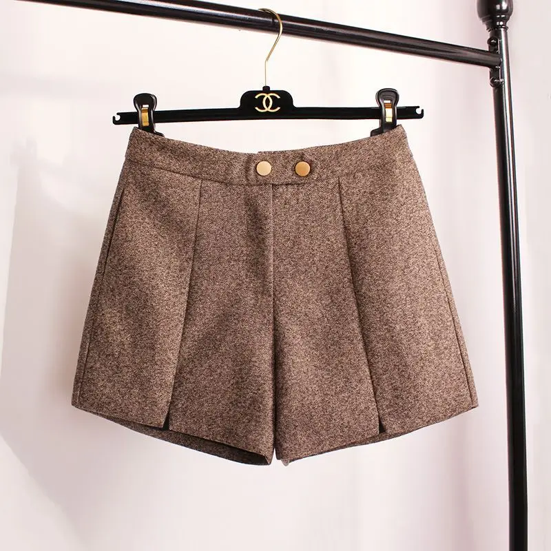 2017 new autumn winter women's woolen shorts female a wide leg waist all-match thick wool women wear | Женская одежда