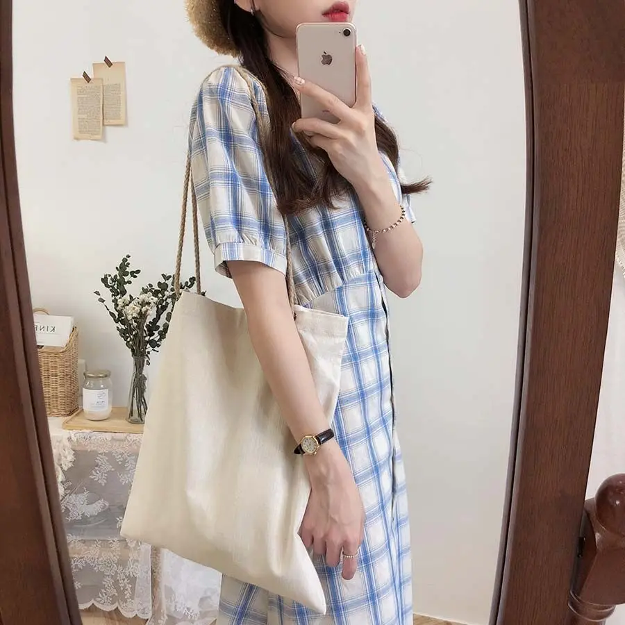 Большие размеры; летнее платье для девочек; Boho вечерние женские винтажные платья; клетчатый кардиган с пуговицами; женские платья с коротким рукавом; длинное платье; Vestido