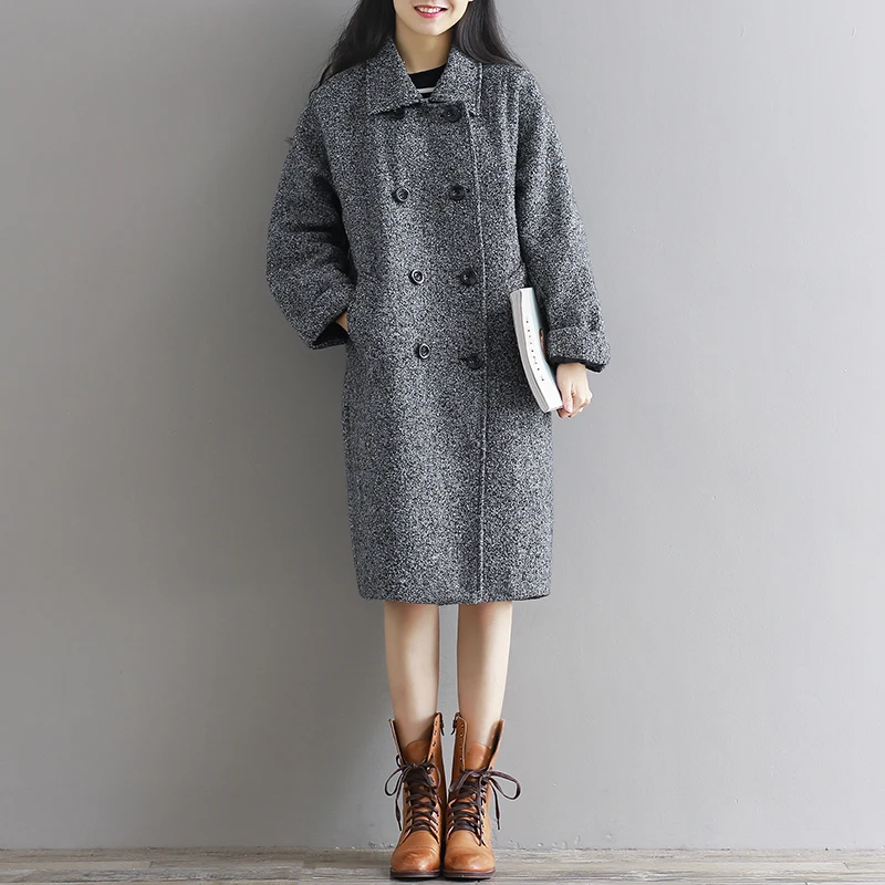 2017 Новинка зимы ретро сплошной цвет средней длины шерстяная куртка Для женщин с