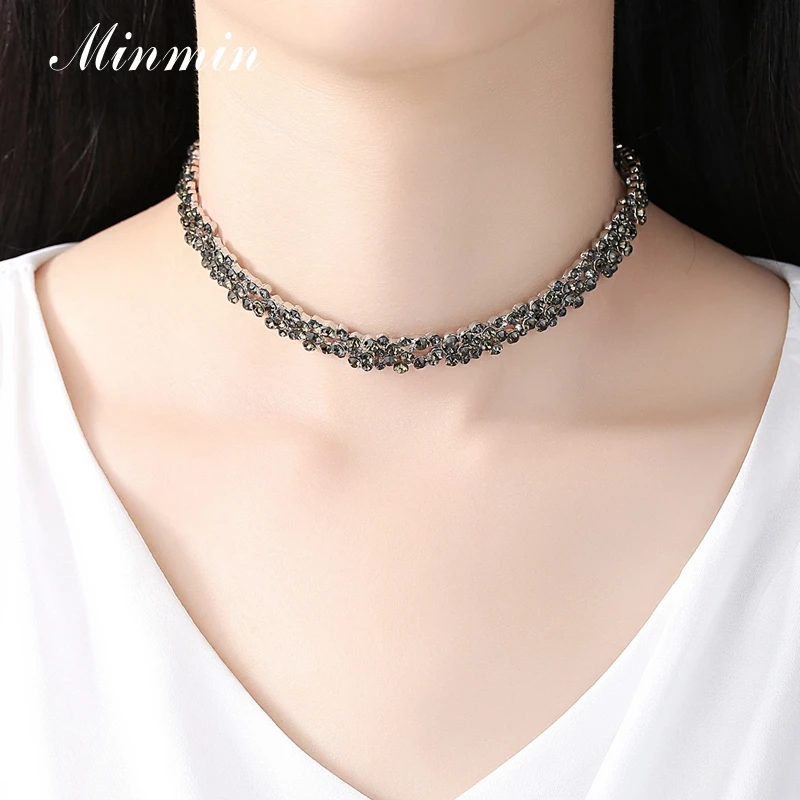 Minmin New Design Simple Black Crystal Necklace for Women Rhinestone Choker Fashion Jewelry Christmas Gift Party MXL126 | Украшения и