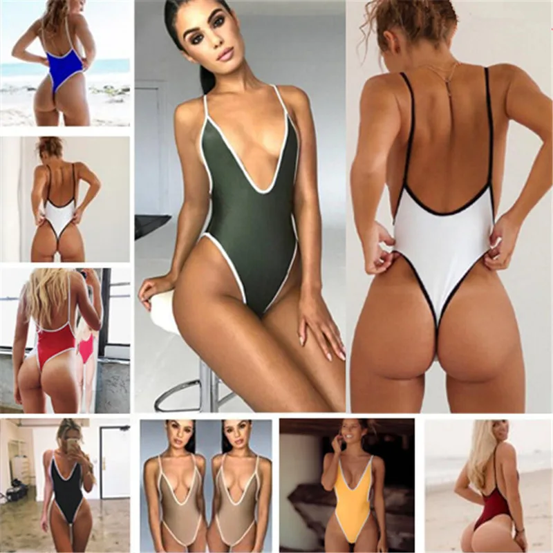 Новинка 2017 Sexy Глубокий V купальник сплошной дамы один цельный повязку пляжные