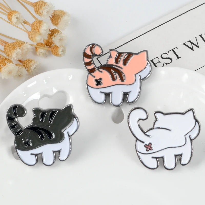 QIHE JEWELRY Cat Butt Pins Black White Orange Brooches Tabby cat Lapel pins Kitty Badges Gift for lover | Украшения и аксессуары