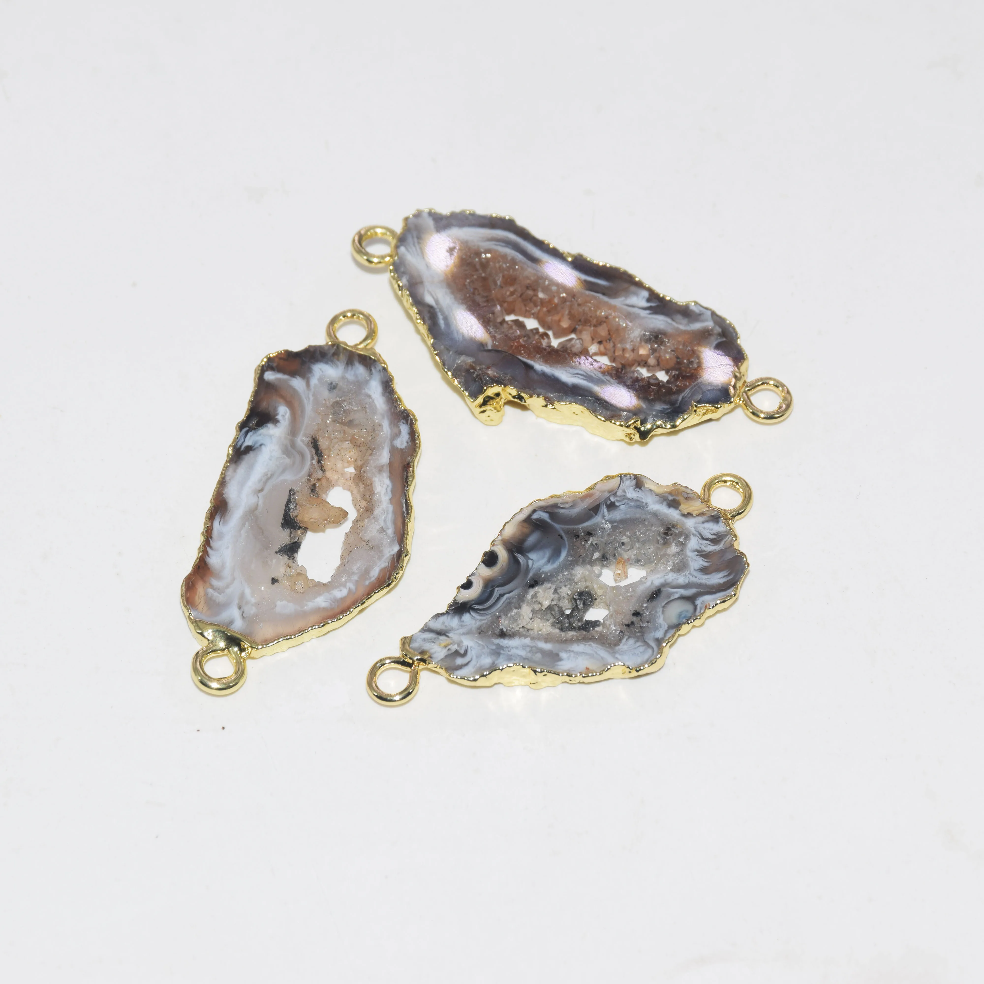 Натуральный жеод Druzy Agates подвеска femme серое отверстие 2 петли золотой ободок