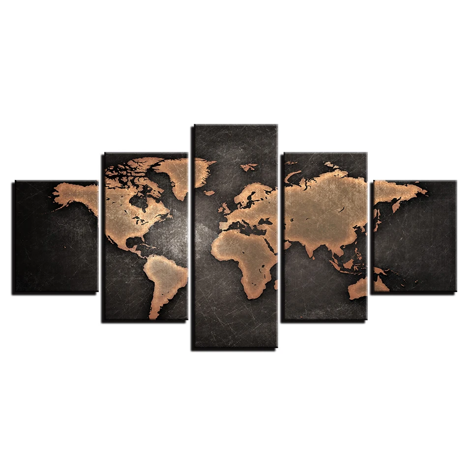 

Artryst Decor Framework Large Canvas Wall Art Modular Picture 5 Panel Retro World Map Printed Home Painting For Living Room