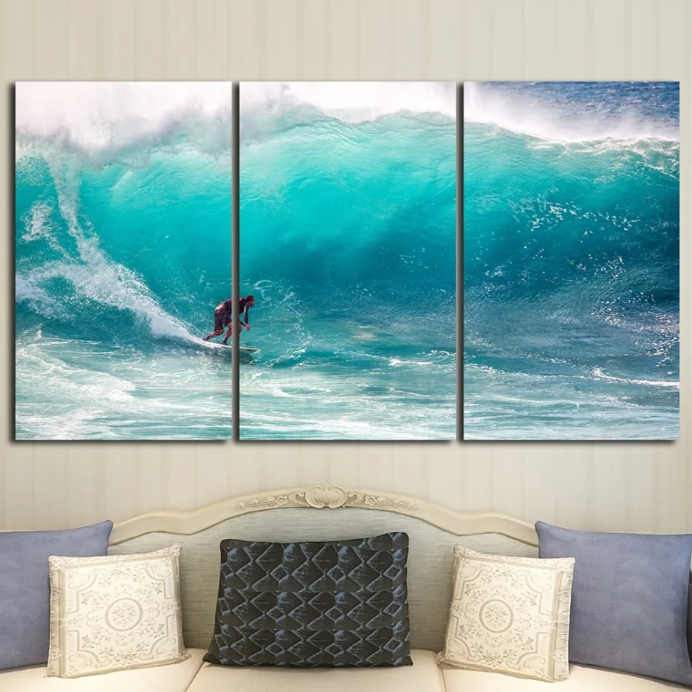 Холст для украшения дома цветная живопись модульная HD-печать 3 Пейзажа серфинга