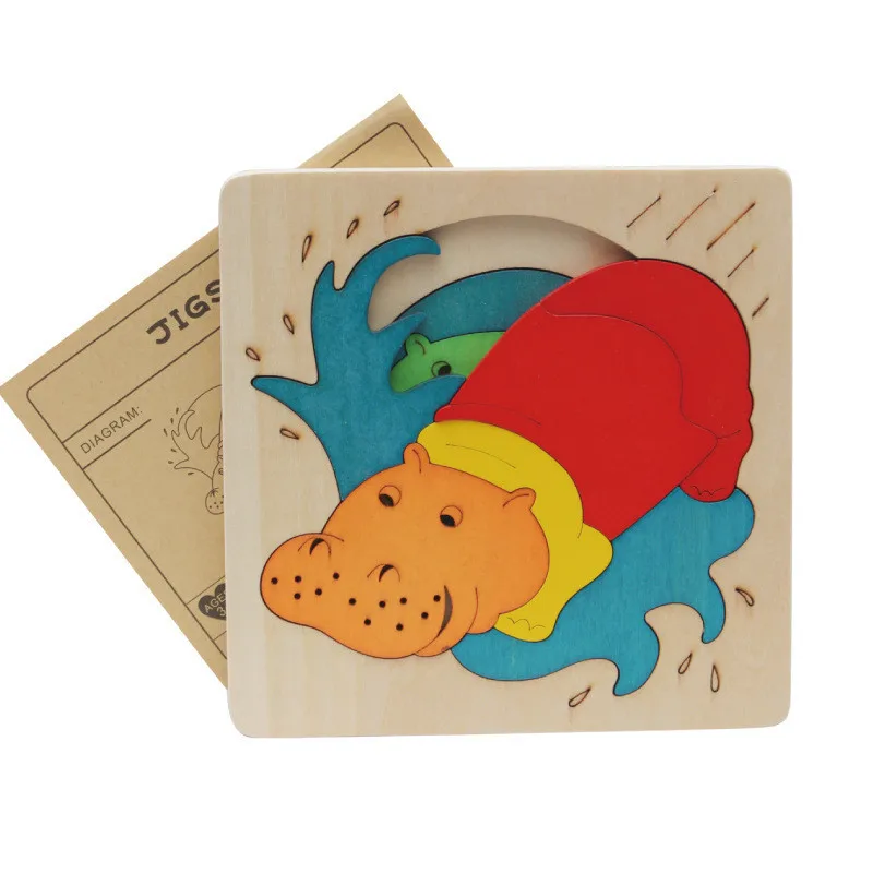 Hippo Детские деревянные игрушки 3D Многослойные головоломки игрушки животные и транспортные средства головоломки игрушки Дети Раннее Образование игрушки детские подарки - Цвет: Hippo