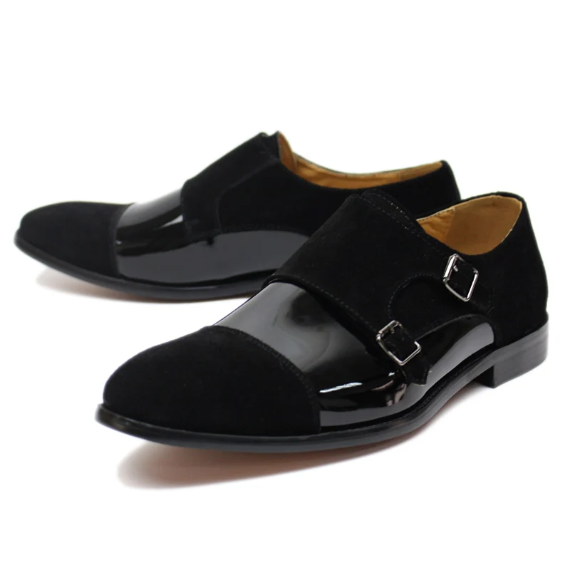 2019 Роскошные Мужские модельные туфли из лакированной кожи и замши цвет черный