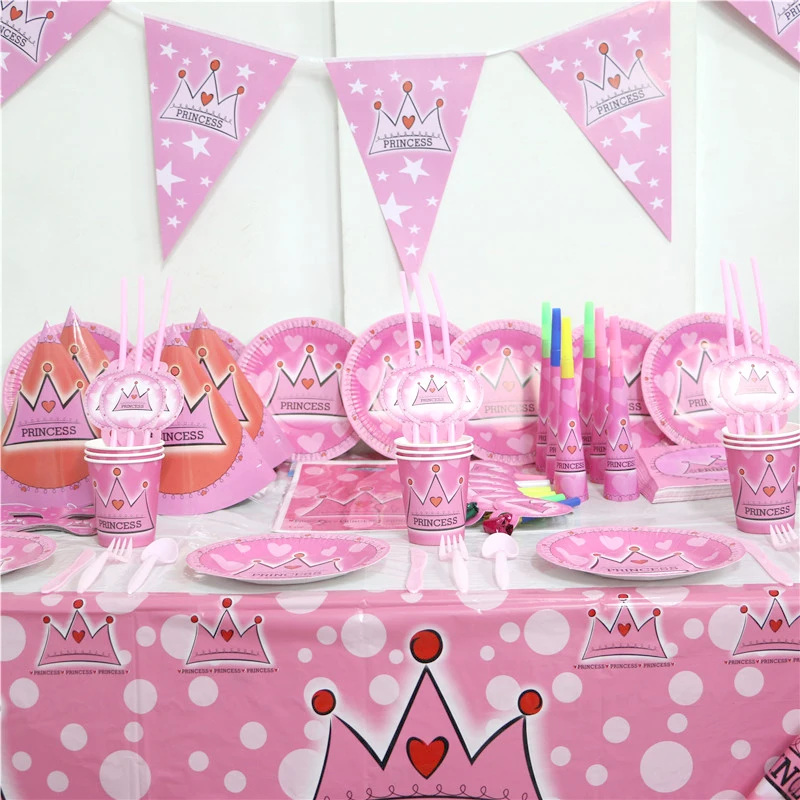 

132pcs\lot Crown Theme Straws Kids Favors Banners Baby Shower Tablecloth Birthday Party Decoration Plates Princess Cups Supplies