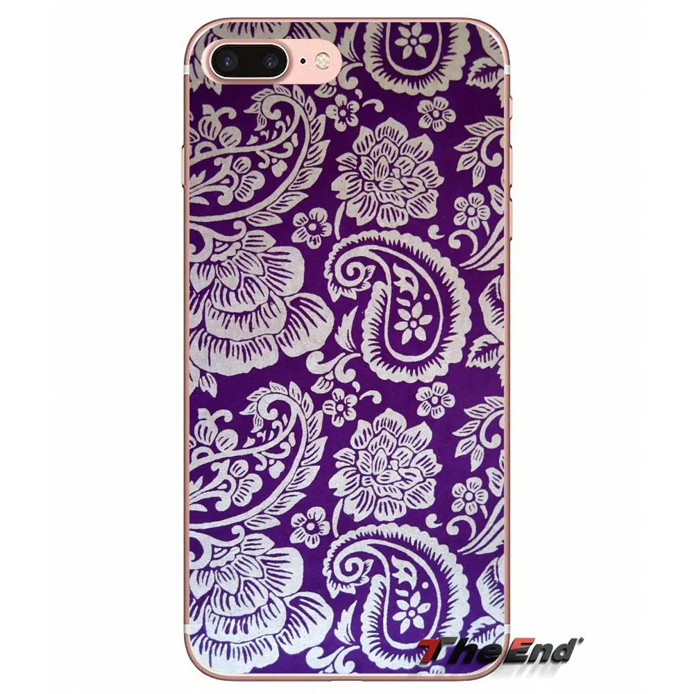 Чехол для iPhone X 4 4S 5 5S 5C SE 6 6S 7 8 Plus Samsung Galaxy J1 J3 J5 J7 A3 A5 2016 2017 фиолетовый цветок Пейсли