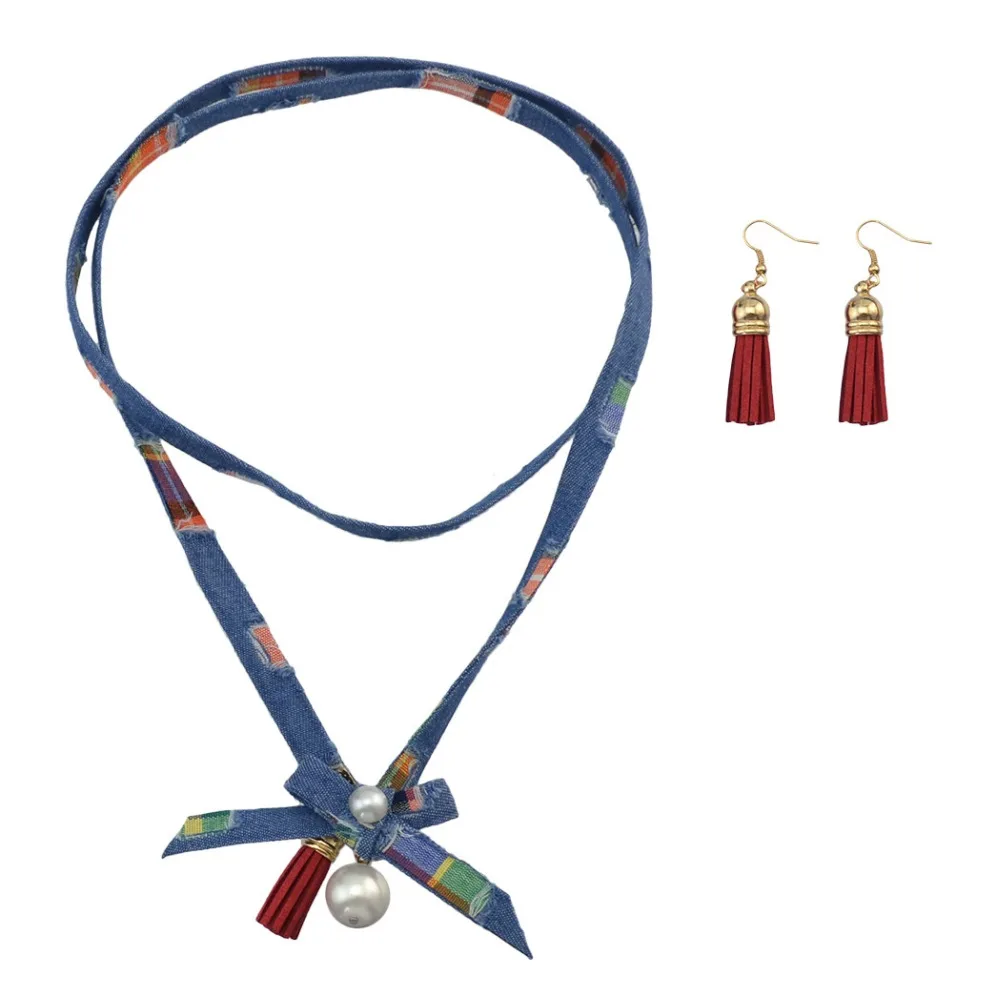Elegant Boho Gypsy Green Red Tassel Pearl Beads Choker Necklace &amp Earring Jewelry Sets Women Cocktail Party Birthday Gift | Украшения и