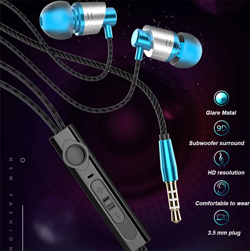 2 предмета в комплекте бас наушники 9D In ear металлические проводная гарнитура hi fi