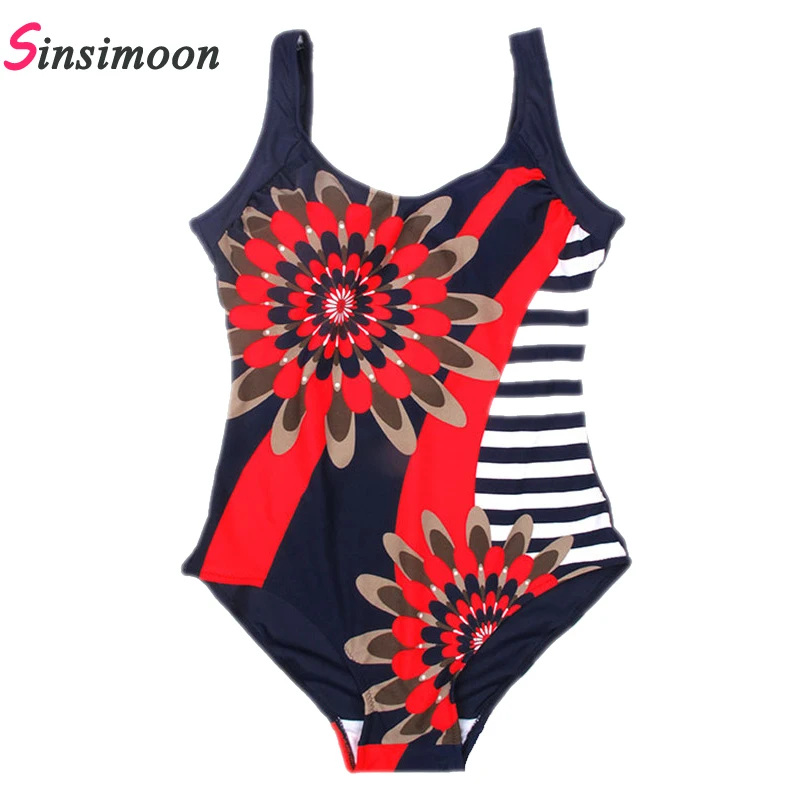 Женский винтажный купальник в стиле ретро Цельный полоску с цветочным принтом