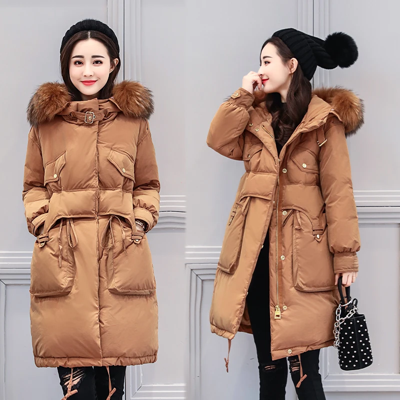 Fitaylor большой натуральный мех енота с капюшоном пуховики женские зимние тонкие
