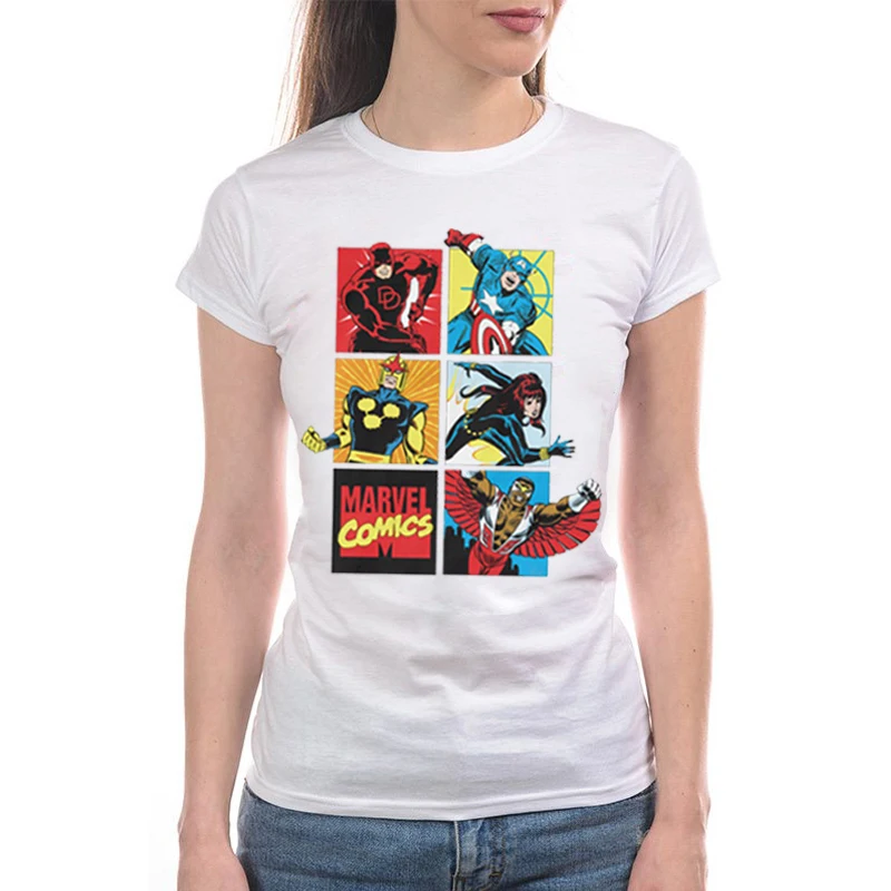 Showtly MARVEL COMICS женская футболка модная одежда Топ Винтажная Футболка белая