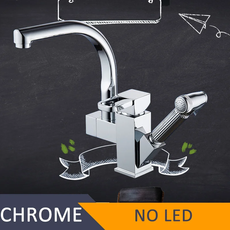 Chrome No LED Смеситель для кухни светодиодный кран для раковины латунный Матовый никель Torneira кран для кухни смесители для горячей холодной бортике смеситель для ванной - Цвет: Chrome No LED