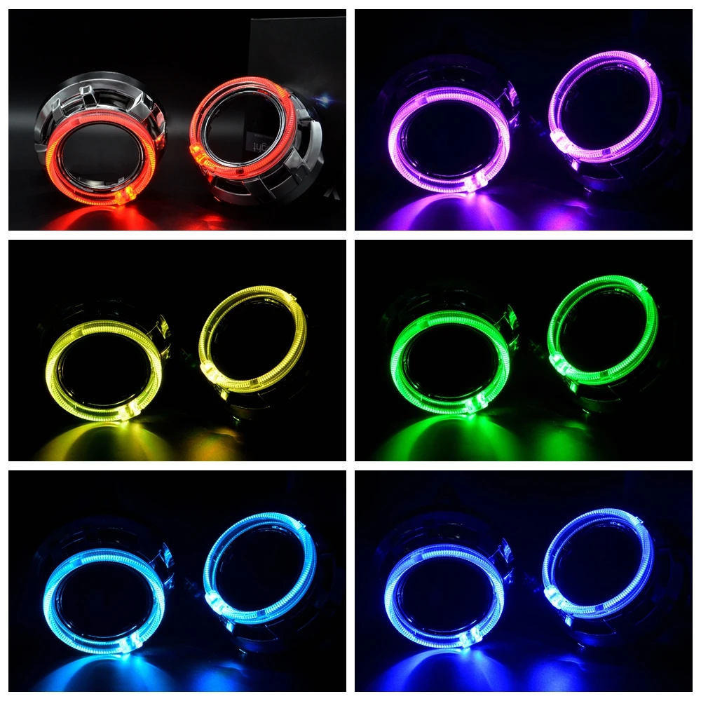 Автомобильный биксеноновый прожектор 2 5 дюйма с приложением RGB Bluetooth ангельские