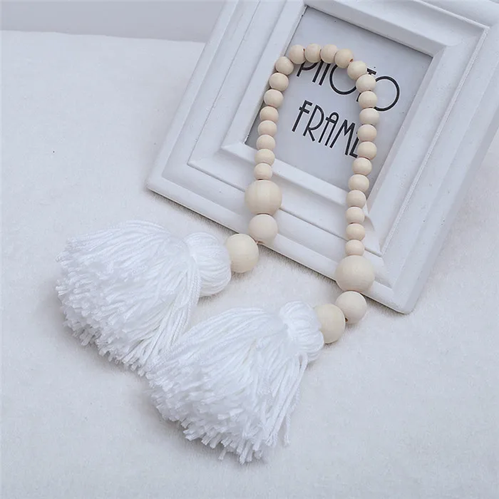 White Tassel INS Скандинавская звезда Луна кисточка деревянный бисер Украшение для детской комнаты детская палатка подвесная подвеска Настенный декор реквизит для фотосессии - Цвет: White Tassel
