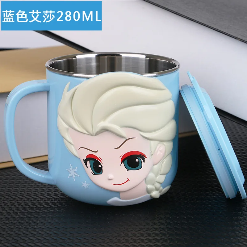 elsa Disney 300 мл Детская кружка из нержавеющей стали для молока Детские Прочные дети питание молоко чашка Микки Минни домашняя школьная кружка с крышкой - Цвет: elsa