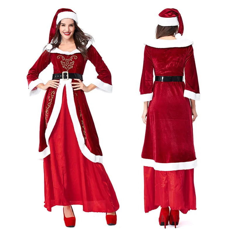 

Sladuo Deluxe Santa Claus Christmas Costume Cosplay Adults Men&Women Uniform Party Costume Christmas Costume Plus Size
