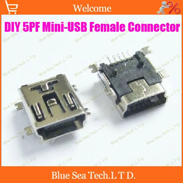 DIY новый 5PF 180 градусов Mini-USB Mini USB гнездовой разъем гнезда PCB Mount SMD латунный корпус |