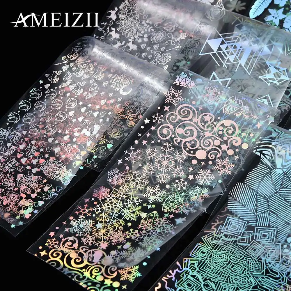 Лазерная Фольга для ногтей AMEIZII голографический цветок блестящий дизайн