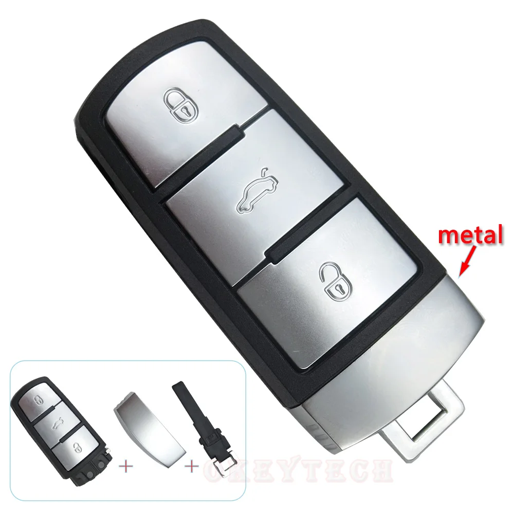 

New 3 Buttons Smart Car Key Case Shell Fob Cover For Volkswagen V W Magotan Passat CC Smart Card Insert Blade Auto Accessories