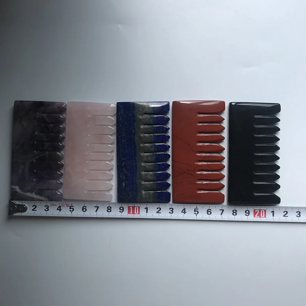 New Design Natural Various Crystal Dream Amethyst Rose Quartz Black Obsidian Lapis Lazuli Red Jasper Massage Comb for Beauty SQ