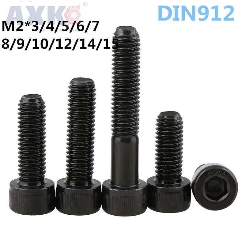 AXK 20PCS M2*3/4/5/6/7/8/9... 15 DIN912 12 9 Шестигранная головка колпачок винты прочность низкая