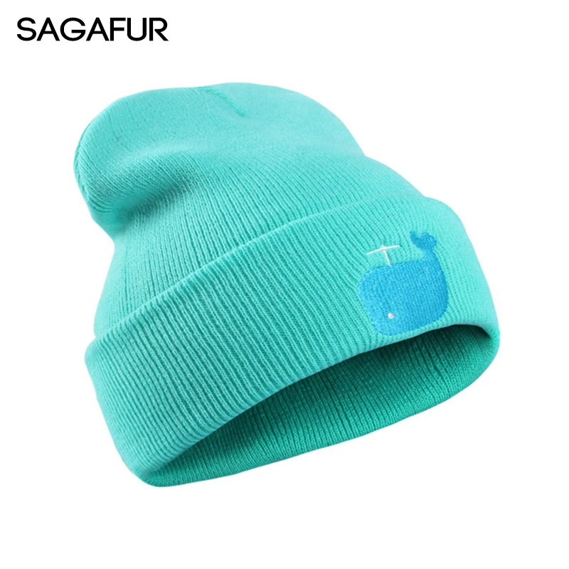 Шапка с напуском детские шапки милая вязаная шапка вышивкой китов женская зимняя