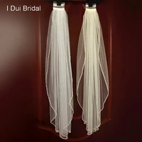 wedding bridal veil with pearl beaded one layer hair accessory with comb white ivory tulle