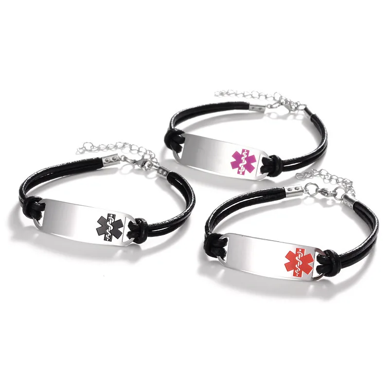 New Medical Alert Star Of Life Titanium Stainless Steel Bracelet Jewelry Leather Rope Bracelets For Men Women Accessories | Украшения и