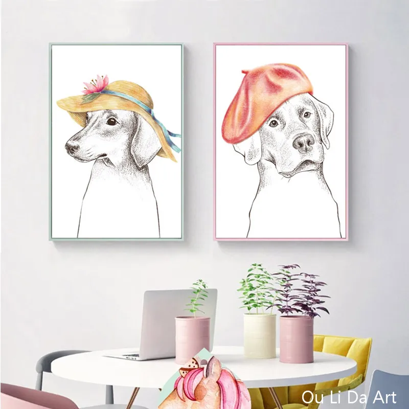 No frame abstract modern cute dog canvas printings oil painting printed on kid room wall art decoration picture | Дом и сад