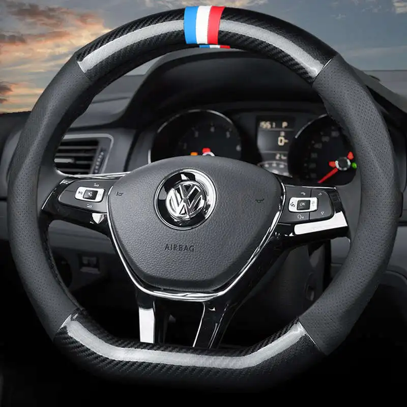 D black 2 Чехол рулевого колеса автомобиля D/O кольцо кожа для Volkswagen Golf 7 Mk7 R Passat Polo Scirocco для Audi TT Kia Sportage K5 37/38 см - Название цвета: D black 2