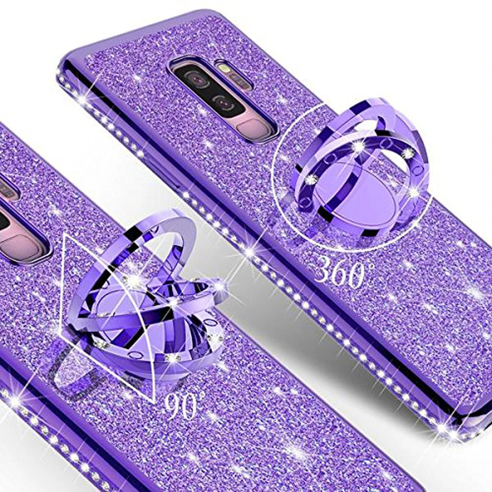 Jetjoy 3D Diamond 360 Degree Rotating Ring Holder Plating soft TPU Glitter Bling Case for Samsung Shining note 9 S8 S9+ |