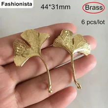 Модные подвески Gingko из сырой латуни 44*31 мм 6 шт. в виде листа